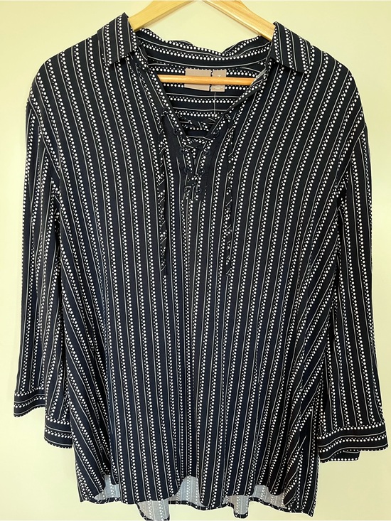 Chico's Tops - Chico’s Navy Blue & White Dot-Stripe Lace-Up Blouse Size 3 (XL) NWT